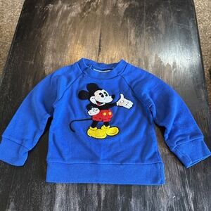 Vintage Sunday Comics Mickey Mouse Blue Sweatshirt Kids RARE Chenille Embroidery